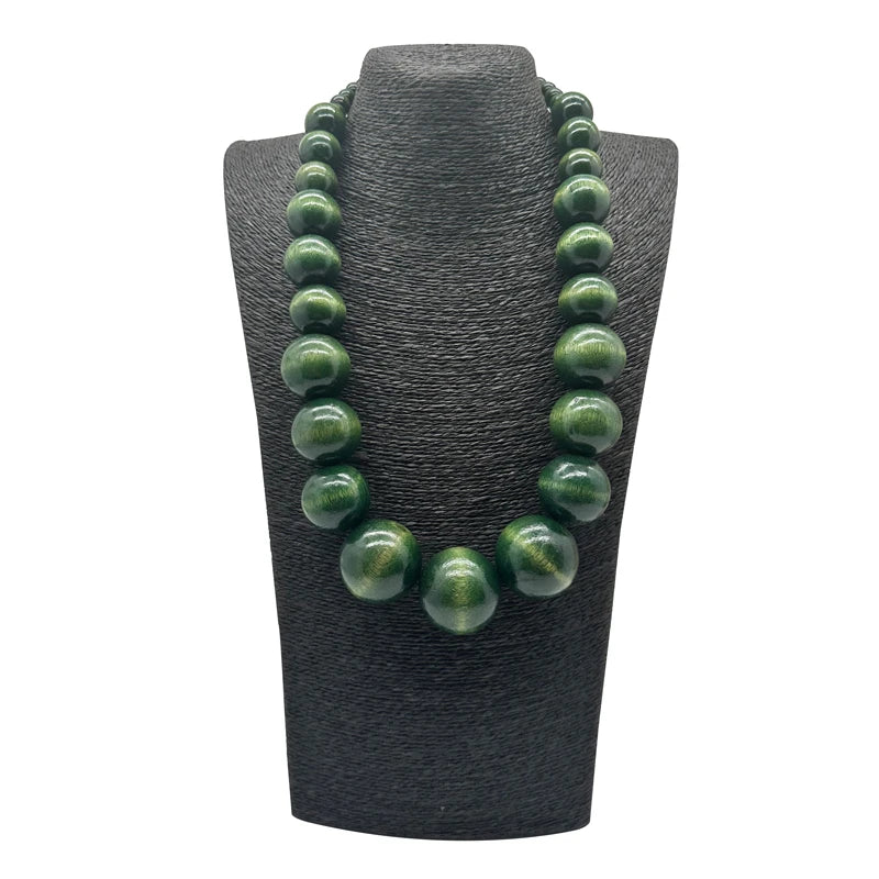 TEEK - Colorful Big Wood Beads Long Necklace JEWELRY theteekdotcom Green