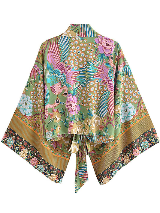 TEEK - Vintage Boho Kimono Peacock Short Robe ROBE theteekdotcom