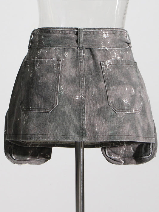 TEEK - Camouflage Denim Drop Pocket Belted Skirt SKIRT theteekdotcom