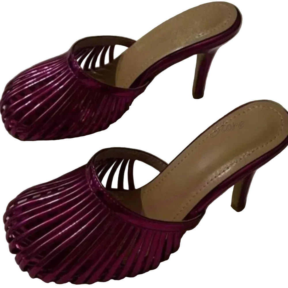 TEEK - Metallic Round Toe Whisk Slipper Heels SHOES theteekdotcom Purple 5.5