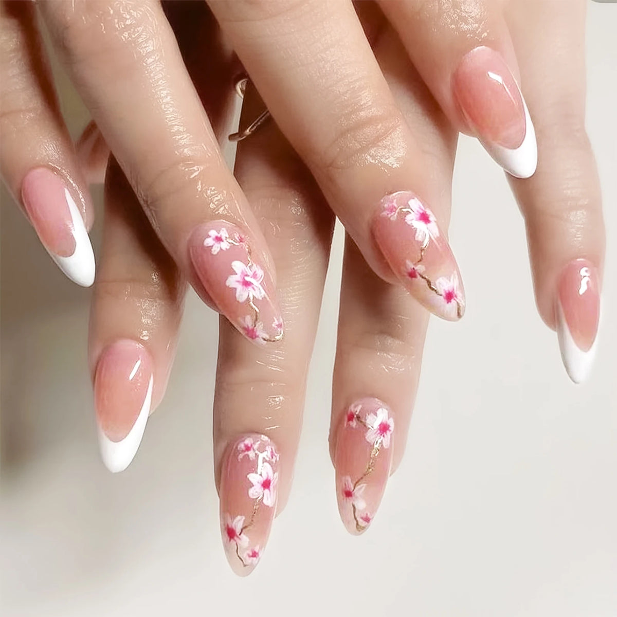 TEEK - 24pcs Romantic Decor False Almond Nails NAIL ART theteekdotcom 32