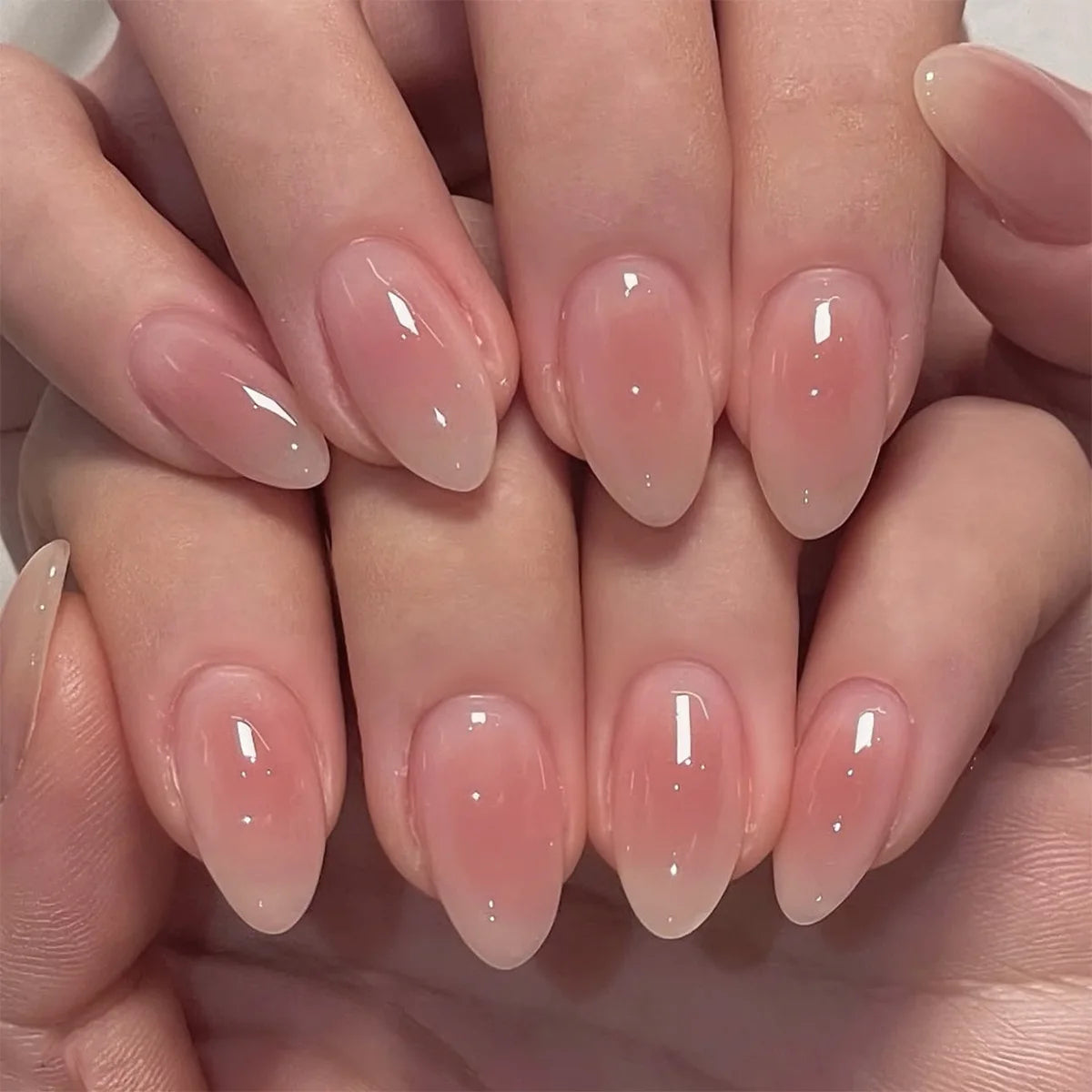 TEEK - 24Pcs Sheer Tip 3D Acrylic Almond Medium Press on Fake Nails