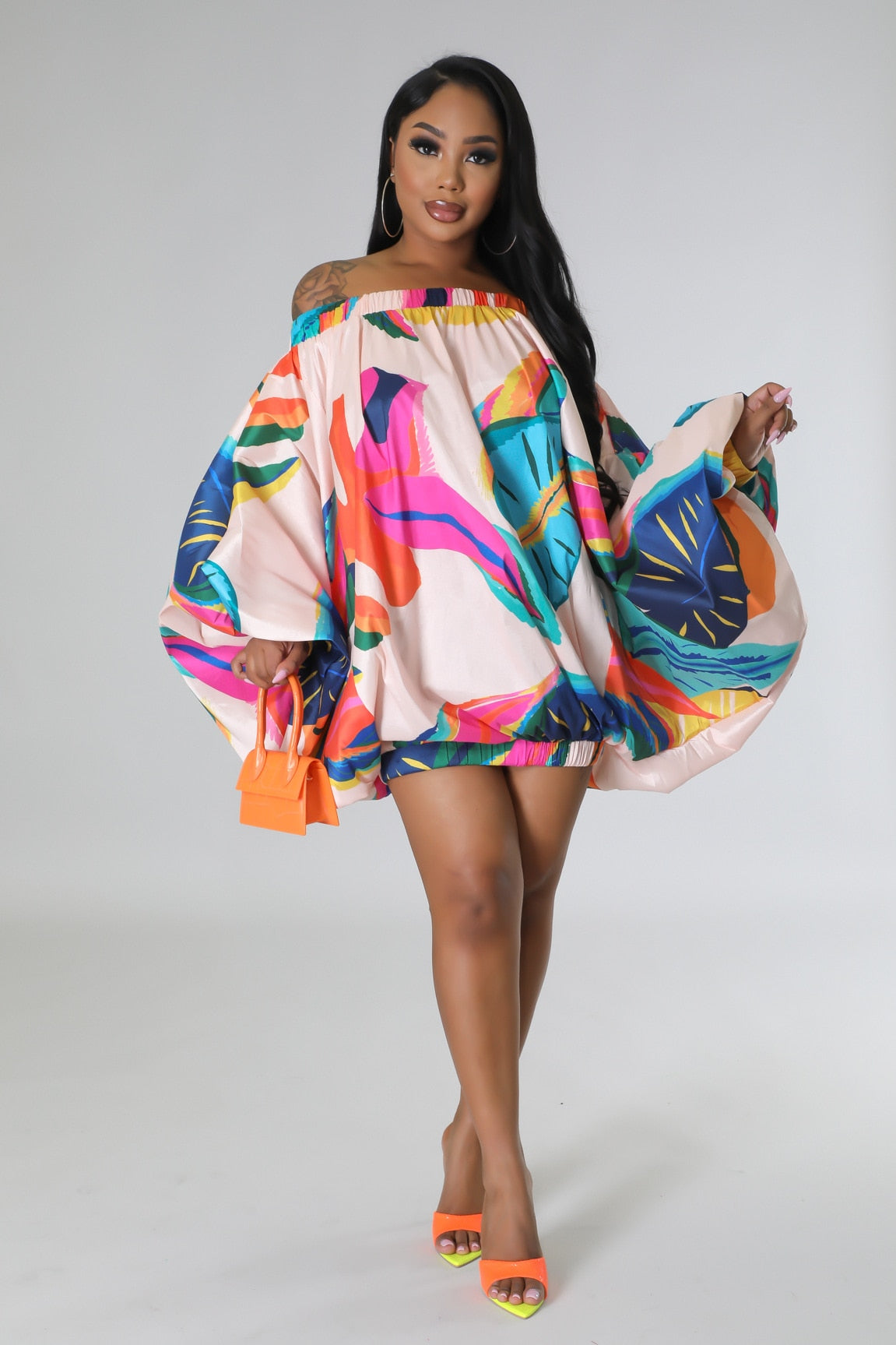 TEEK - Off Shoulder Gorg Print Lantern Dresses DRESS theteekdotcom