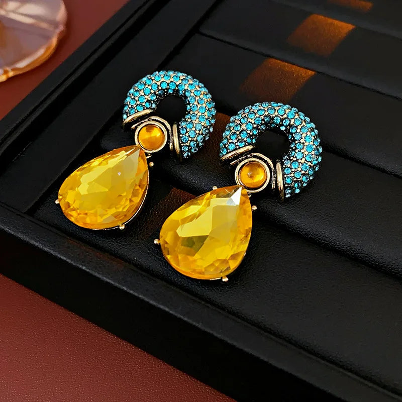 TEEK - Bejeweled Water Drop Metal Vintage Earrings JEWELRY theteekdotcom