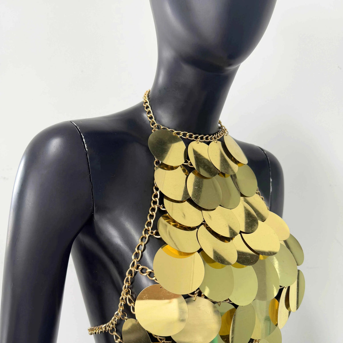 TEEK - Sequin Sleeveless Hand Stitched Gold Circular Hanging Backless Halter Top TOPS theteekdotcom