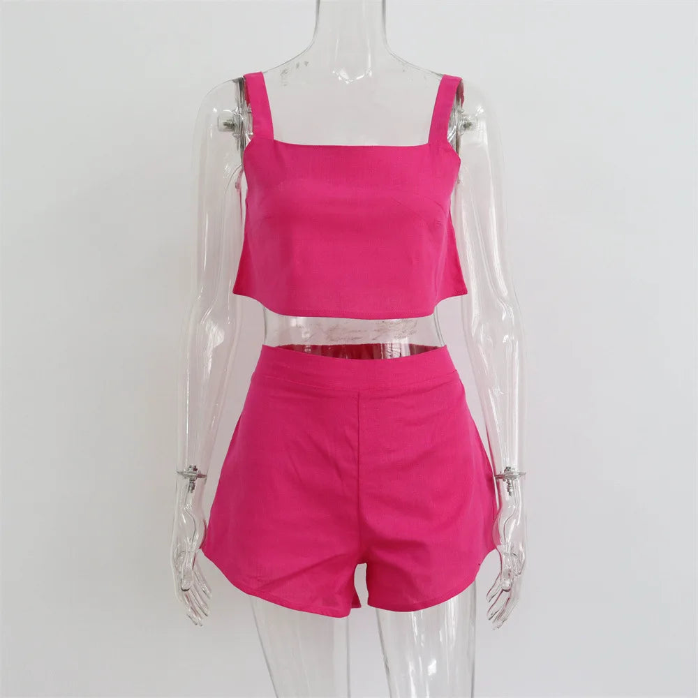 TEEK - Square Collar Tank Vest Shorts Set SET theteekdotcom rose L 