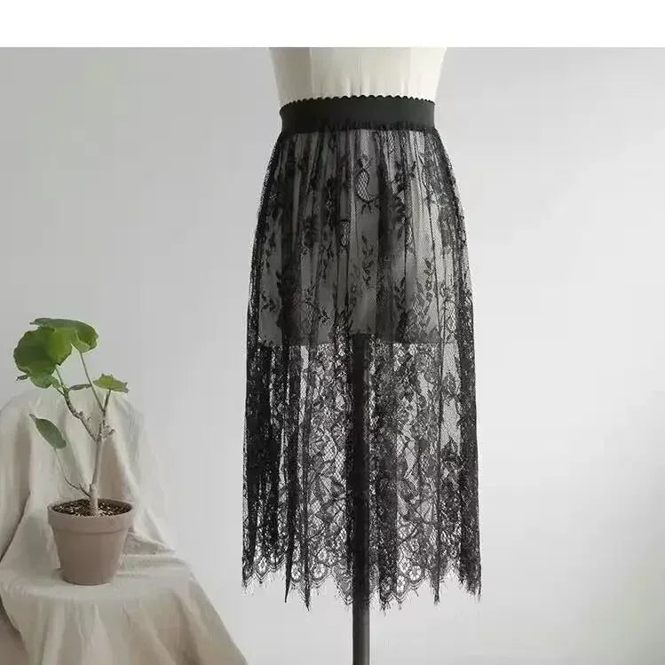 TEEK - High Waist Lace Underdress Skirt SKIRT theteekdotcom Black 60cm L(40-50kg)