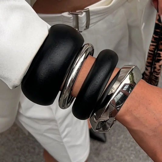 TEEK - Vintage Black Wood Silver Bangles JEWELRY theteekdotcom