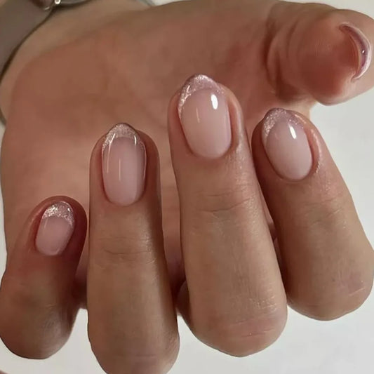 24Pcs Metallic Cat Eye French Sheer Manicure Tip Art Textured 3D Acrylic False Nails Nude Pink Almond Medium Press on Fake Nails TEEK 3