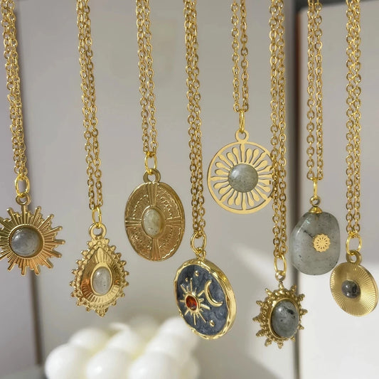 TEEK - Enamel Charm Natural Stones Stainless Steel Chain Necklace JEWELRY theteekdotcom