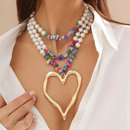 TEEK - Beaded Big Love Heart Necklace JEWELRY theteekdotcom