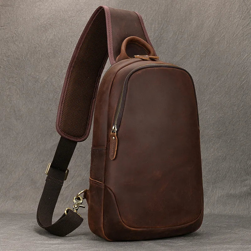 TEEK - Large Size Genuine Leather Single Shoulder Backpack BAG theteekdotcom Design1 Brown