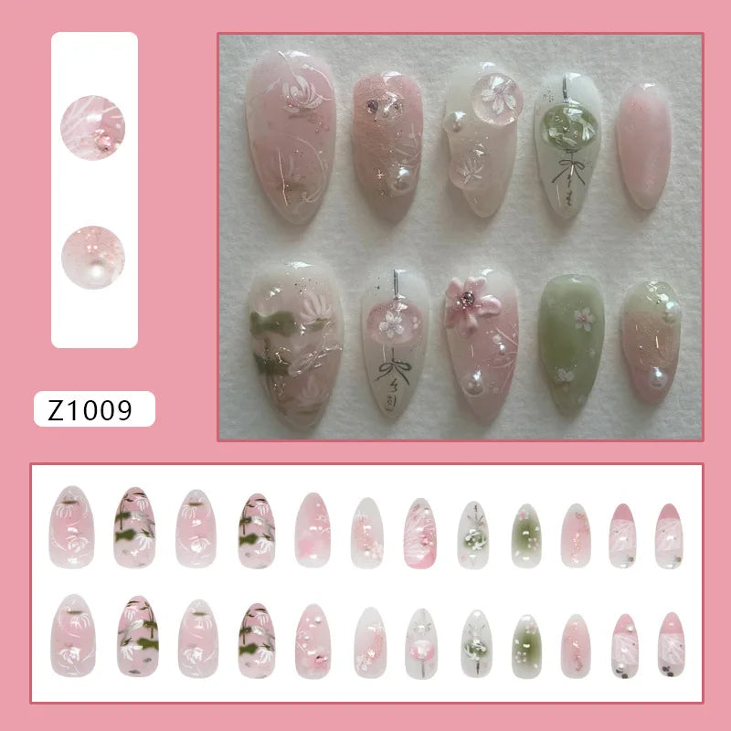TEEK - 24pcs Romantic Decor False Almond Nails