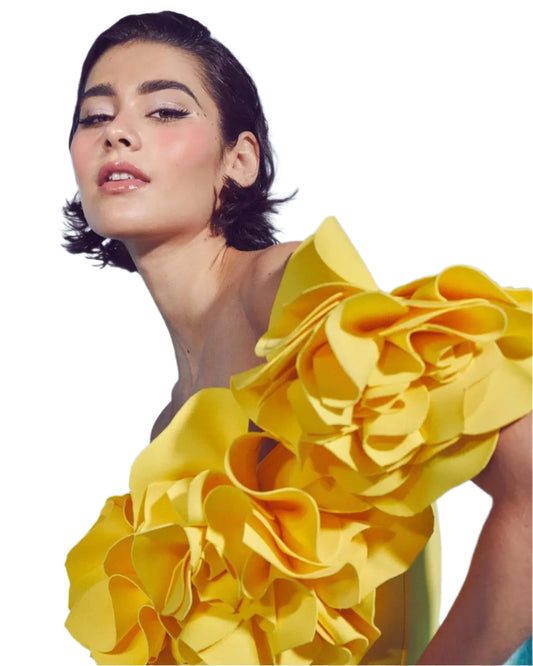 TEEK - Yellow 3D Flowers Off Shoulder Swimsuit Swimwear SWIMWEAR theteekdotcom