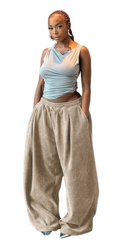 TEEK - Wide Leg Loose Pocketed Leisure Trousers PANTS theteekdotcom Khaki S