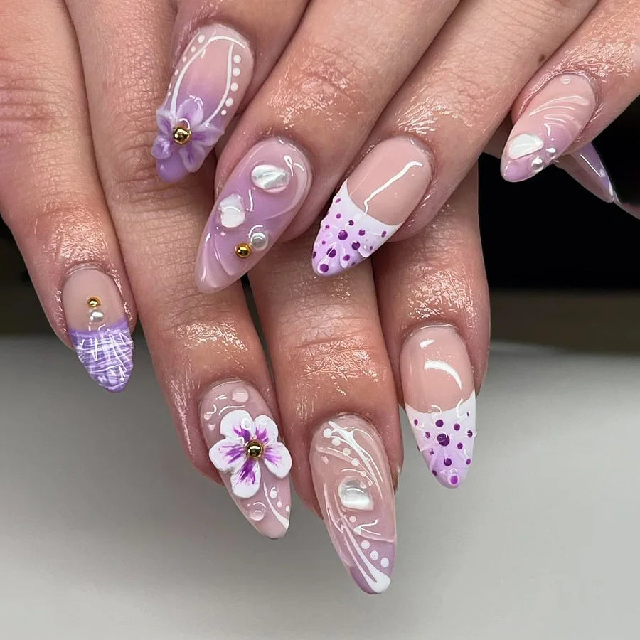 TEEK - 24pcs Romantic Decor False Almond Nails NAIL ART theteekdotcom 12
