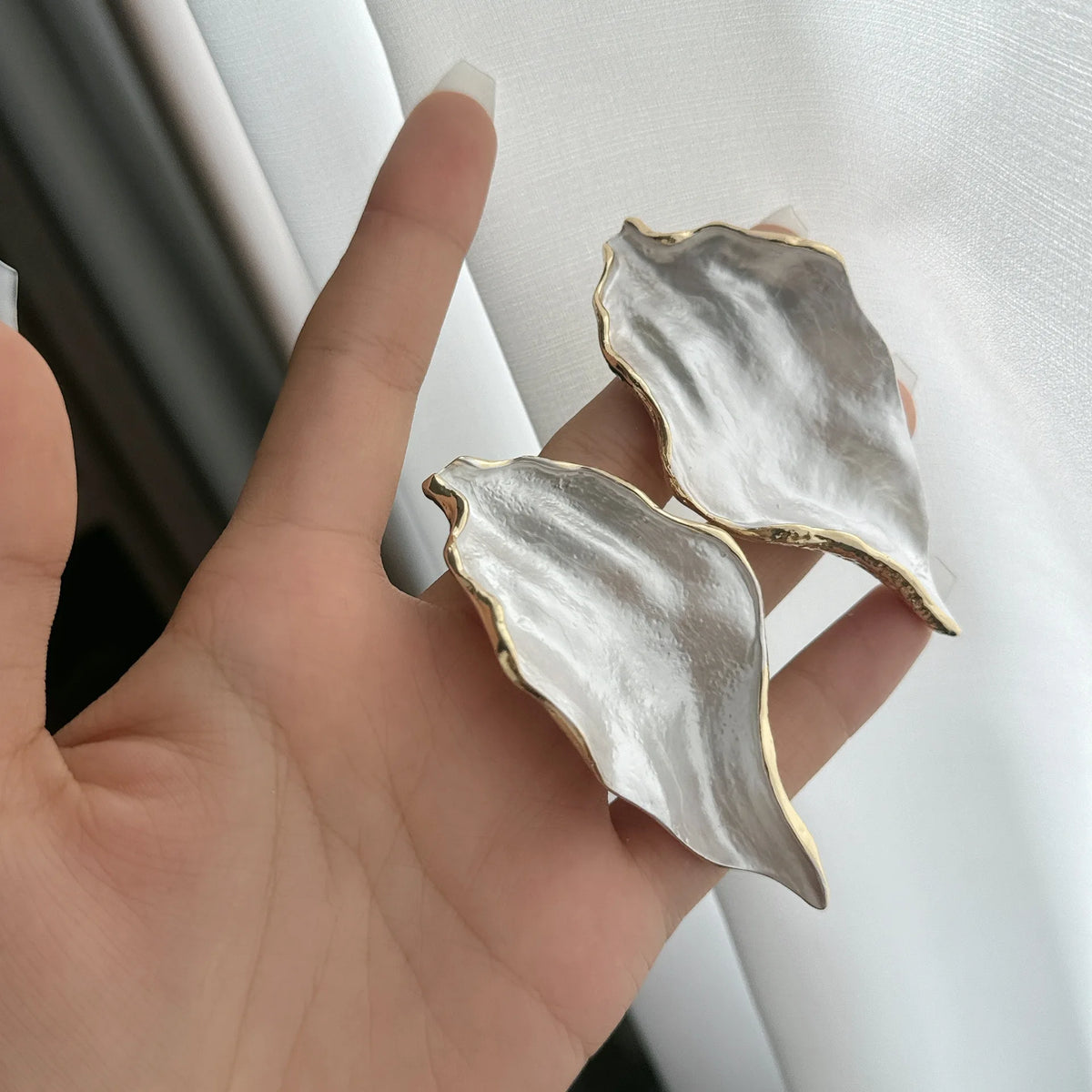 TEEK - Metal Glaze Leaves Earrings JEWELRY theteekdotcom Gold White