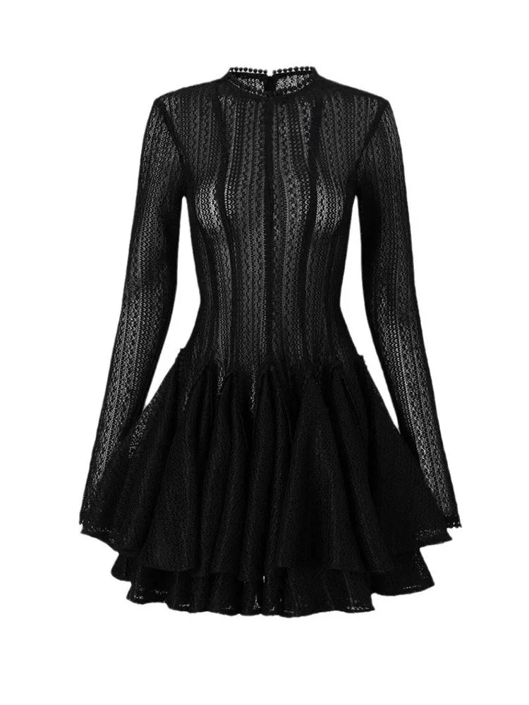 TEEK - Round Neck Long Sleeve Mesh Zipper Dress DRESS theteekdotcom