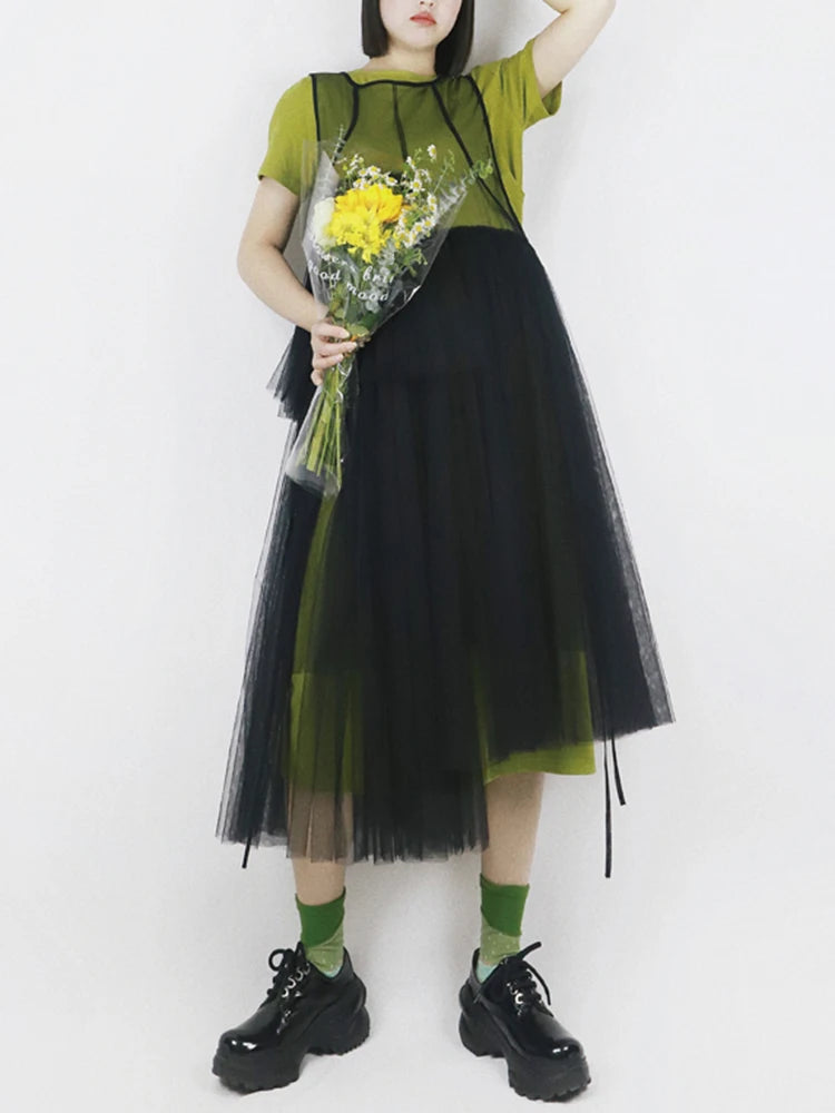 TEEK - Mesh Top Sleeveless Layered dress DRESS theteekdotcom black mesh dress One Size