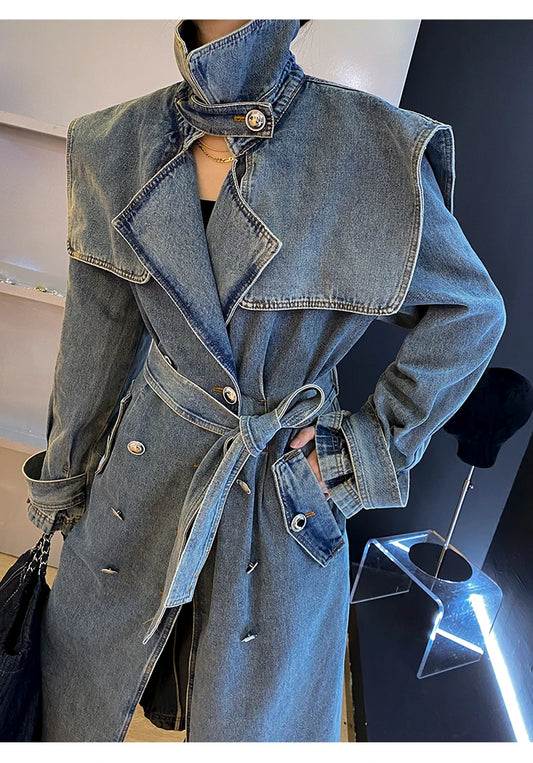 TEEK - Did She Double Breasted Denim Trench Coat COAT theteekdotcom