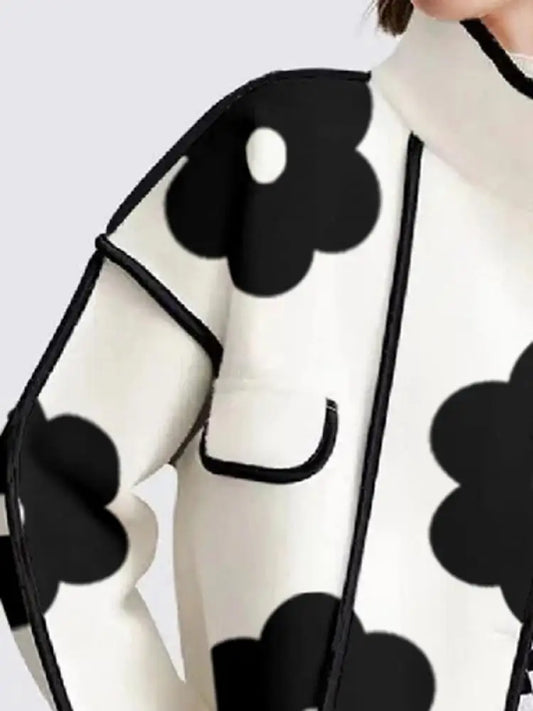 TEEK - Black-White Flower Print High-Neck Buttoned Jacket JACKET theteekdotcom