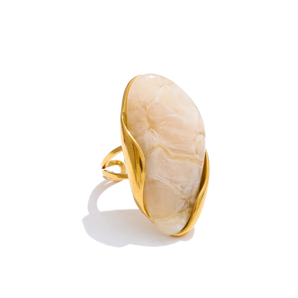 TEEK - Adjustable Golden PVD Stainless Steel Rust Proof Ring JEWELRY theteekdotcom YH3625A Beige