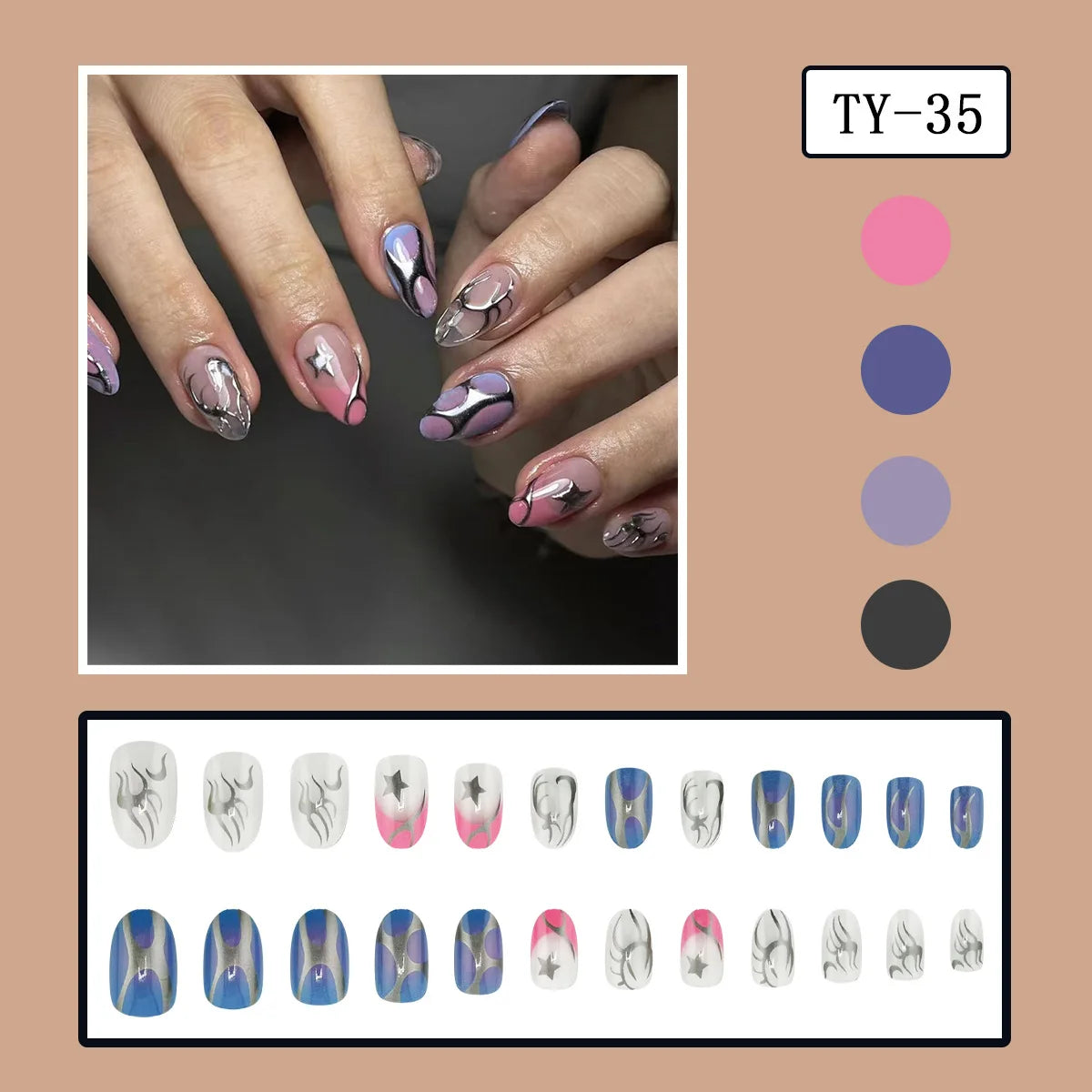 TEEK - 24pcs Romantic Decor False Almond Nails