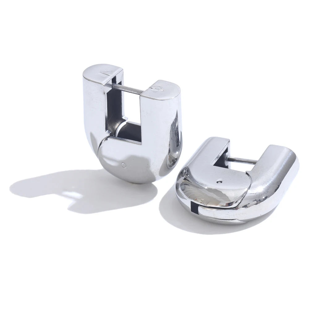 TEEK - Stainless Steel Glossy Metal U-Shape Hoop Earrings JEWELRY theteekdotcom YH4194A Platinum