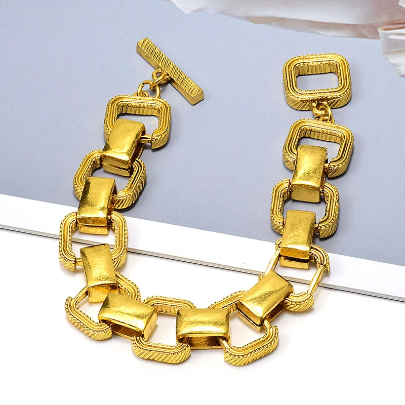 TEEK - Gold Tone Metal Hoops Bracelet JEWELRY theteekdotcom Gold-427 9.25in/23.5cm