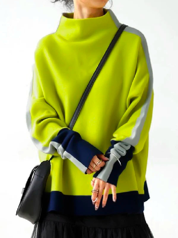 TEEK - Contrast High Neck Sweatshirt TOPS theteekdotcom FLUORESCENT GREEN S