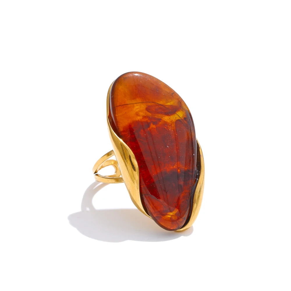 TEEK - Adjustable Golden PVD Stainless Steel Rust Proof Ring JEWELRY theteekdotcom YH3625A Brown