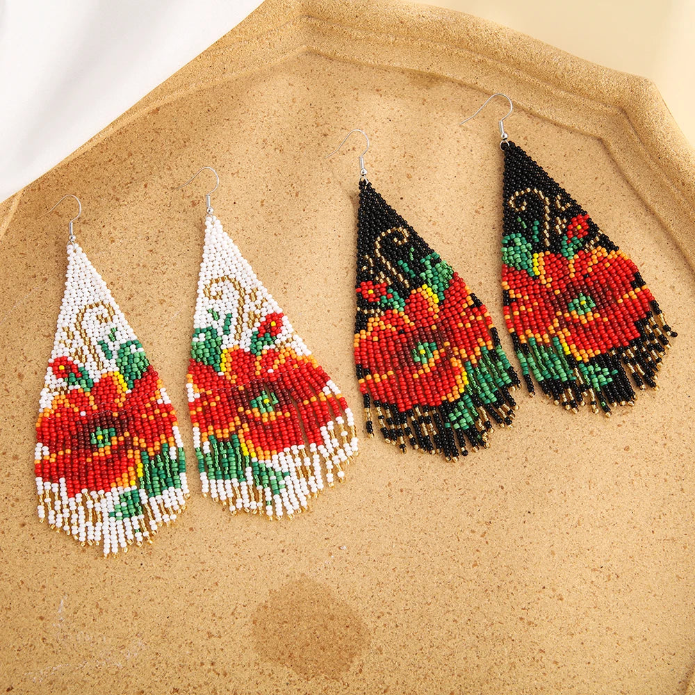 TEEK - Rose Tassels Hand-Beaded Earrings JEWELRY theteekdotcom