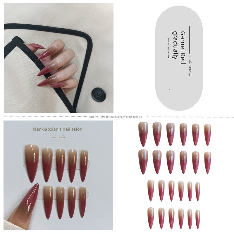 TEEK - Pointed Nail False Nail Set NAIL ART theteekdotcom 121-Garnet Red gradually