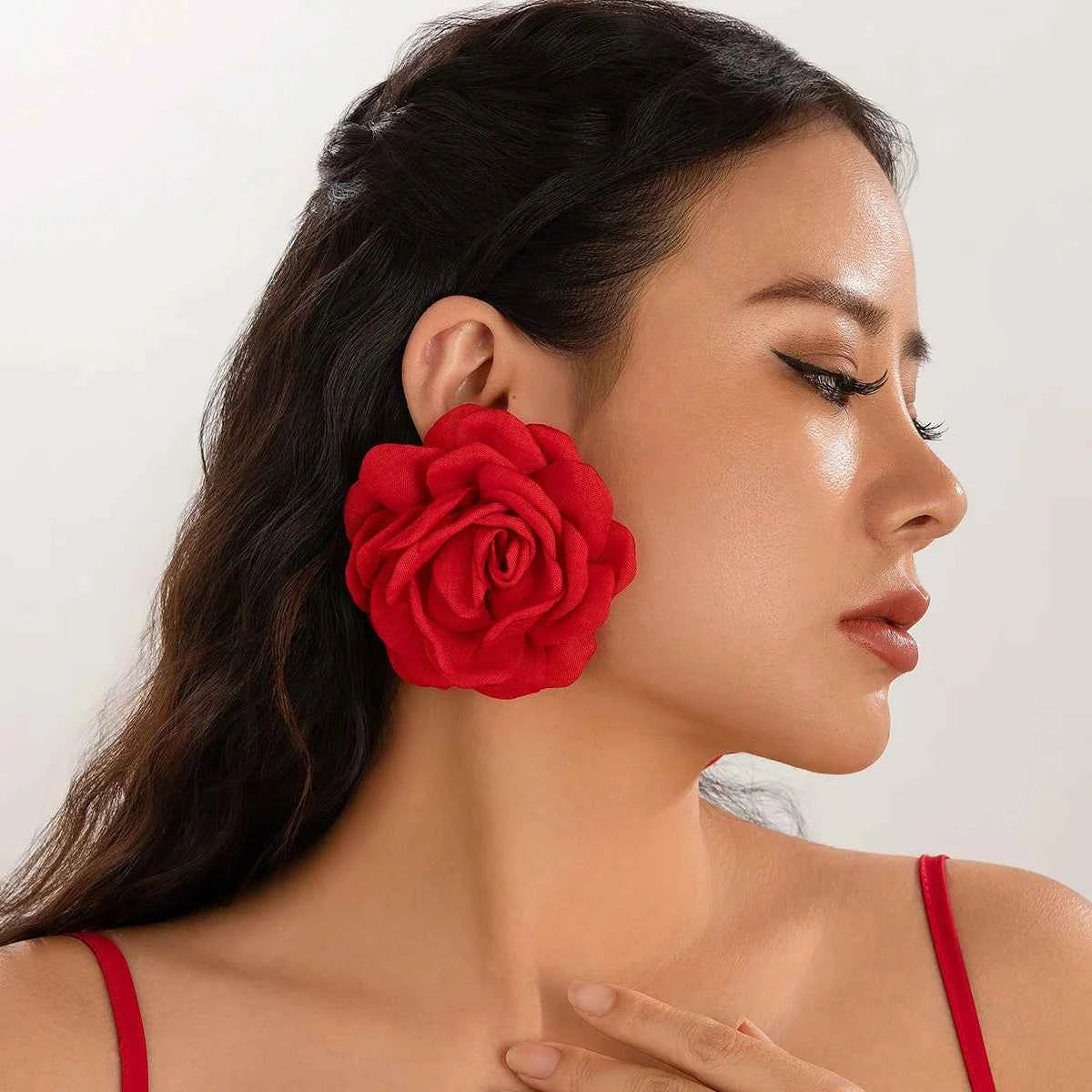 TEEK - Exaggerated Large Rose Flower Earrings JEWELRY theteekdotcom Red
