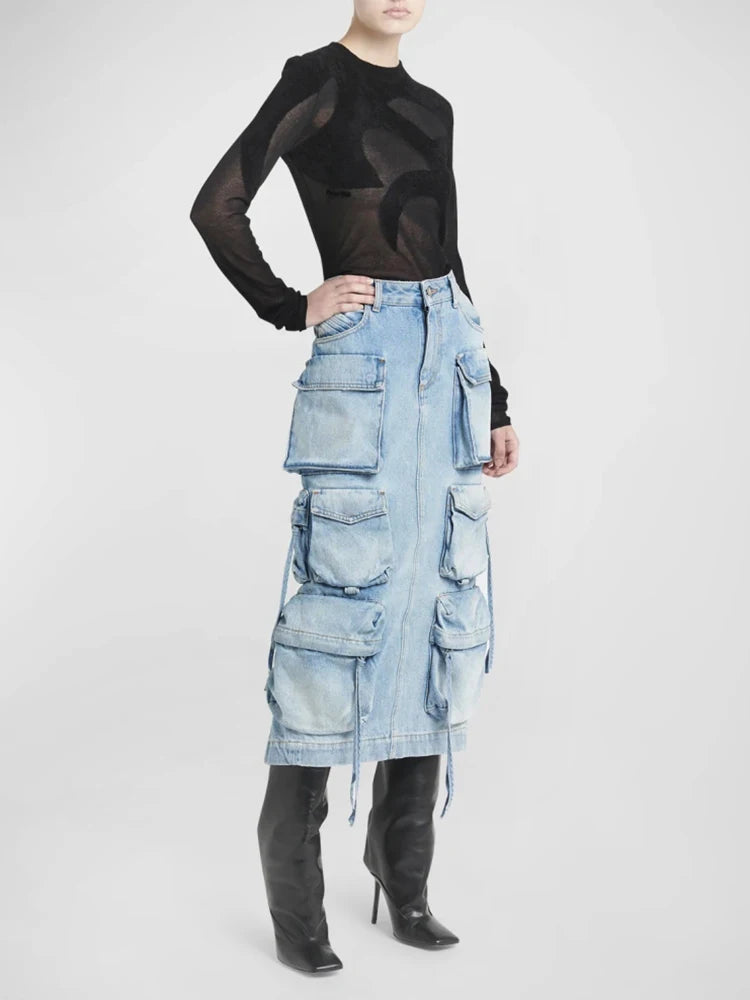 TEEK - Plenty Pockets Split Denim Cargo Skirt SKIRT theteekdotcom