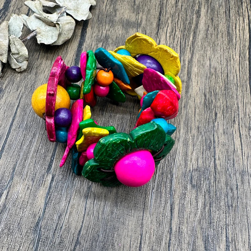 TEEK - Flower Stretch Wood Bracelet JEWELRY theteekdotcom Multi Pink