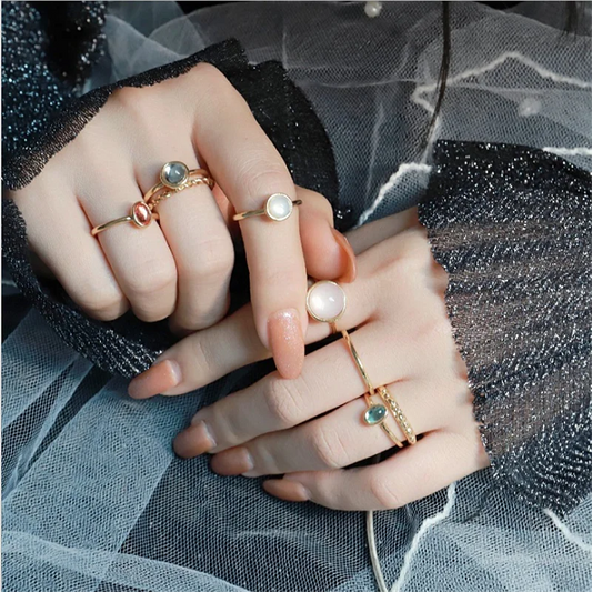 TEEK - 5pcs Colorful Stone Rhinestone Metal Rings JEWELRY theteekdotcom