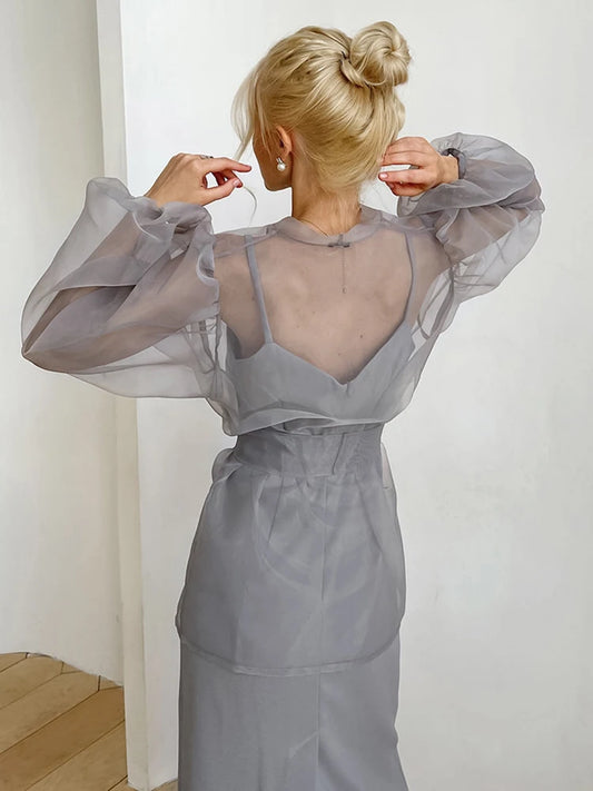 TEEK - Long Sleeve Sheer Chiffon Blouse TOPS theteekdotcom