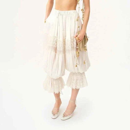 TEEK - Floral Lace Sheer Bloomers Cropped Capri Pants PANTS theteekdotcom
