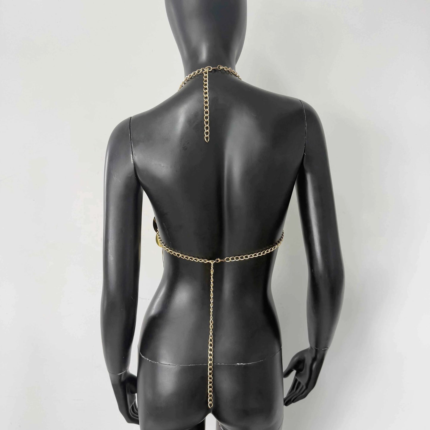 TEEK - Sequin Sleeveless Hand Stitched Gold Circular Hanging Backless Halter Top