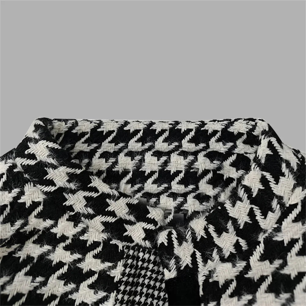 TEEK - Houndstooth Stand Collar Long Sleeve Jacket JACKET theteekdotcom