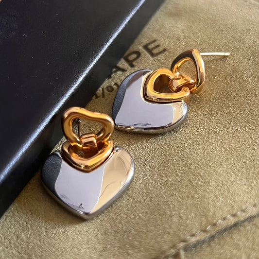 TEEK - Gold Silver Mix Loving Heart Earrings JEWELRY theteekdotcom