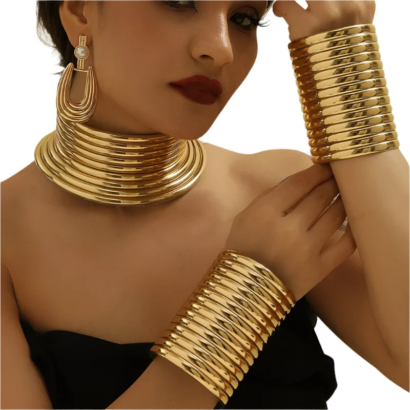 TEEK - 5pcs Set Vintage Leather Stacked Jewelry Set JEWELRY theteekdotcom gold