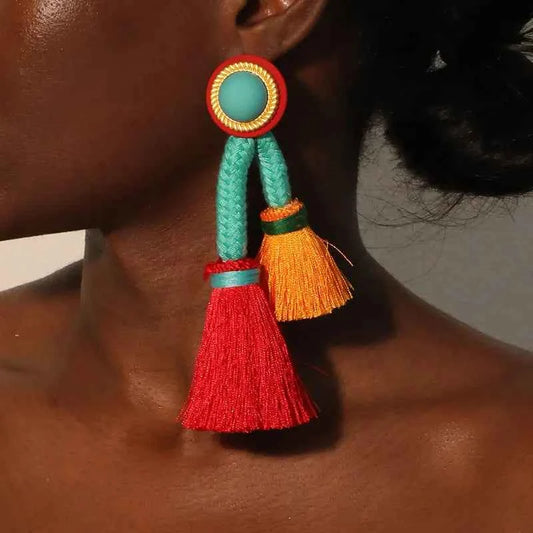 TEEK - Light Yellow Gold Boho Long Tassels Dangle Earrings