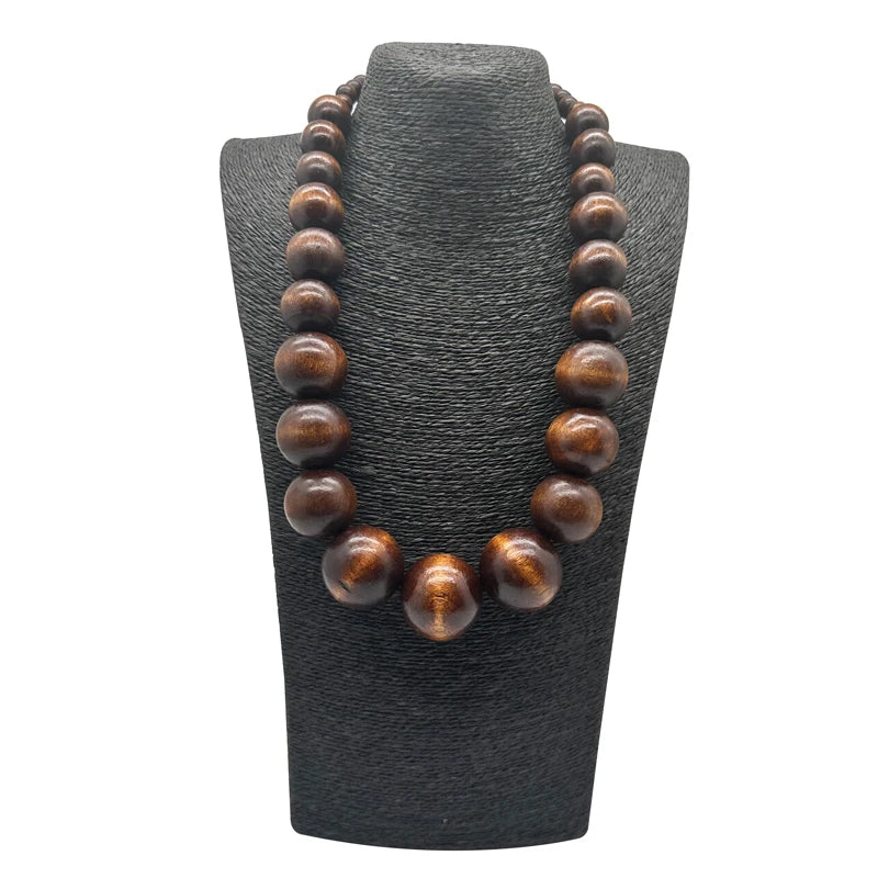 TEEK - Colorful Big Wood Beads Long Necklace JEWELRY theteekdotcom Brown