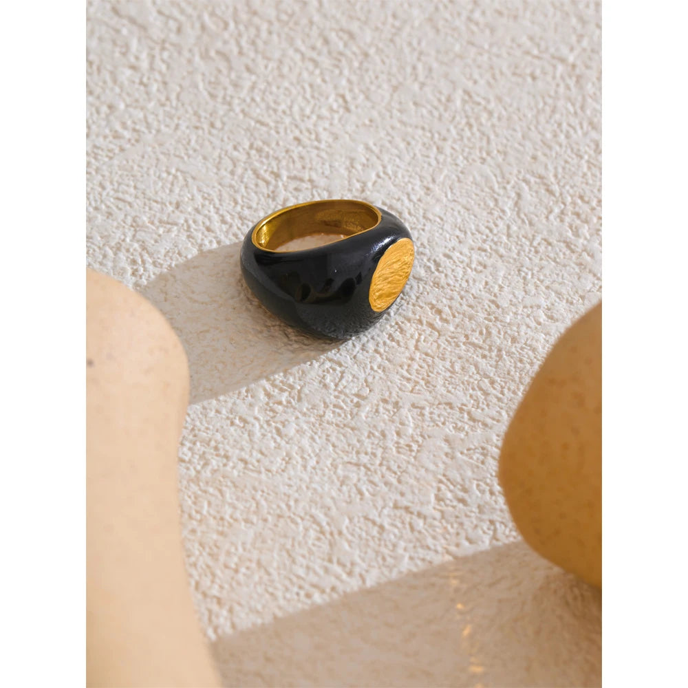 TEEK - Black Enamel Geometric Unique Ring JEWELRY theteekdotcom