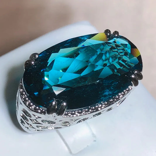 TEEK - Large Zircon Blue Gem Ring JEWELRY theteekdotcom