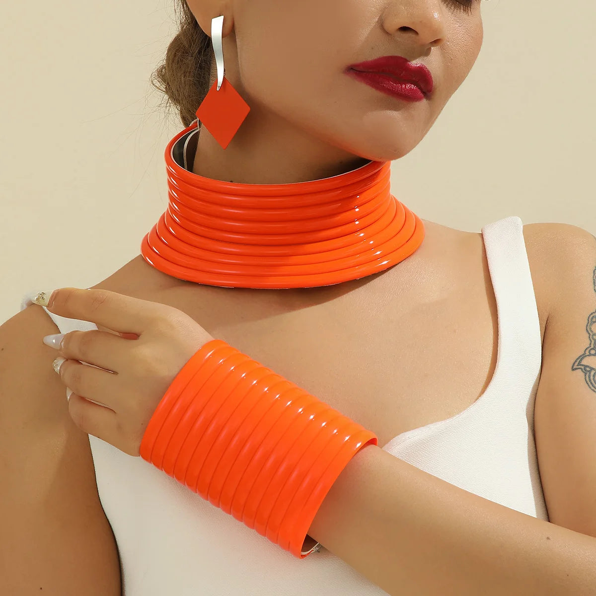 TEEK - Vintage Stacked Statement Necklace Jewelry Set JEWELRY theteekdotcom Orange