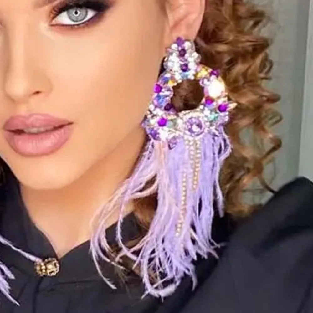 TEEK - Oversize Feather Purple Rhinestone Earrings JEWELRY theteek.com