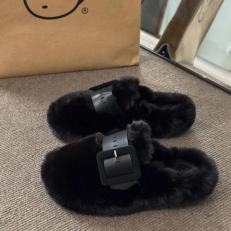 TEEK - Plush Thicked Platform Anti-Slip Slippers SHOES theteekdotcom black B 5.5